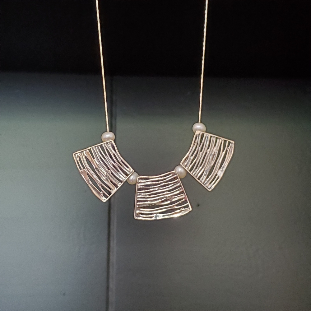 Shube Sterling Pearl Station Necklace Shube 925TL - Picture 5 of 14